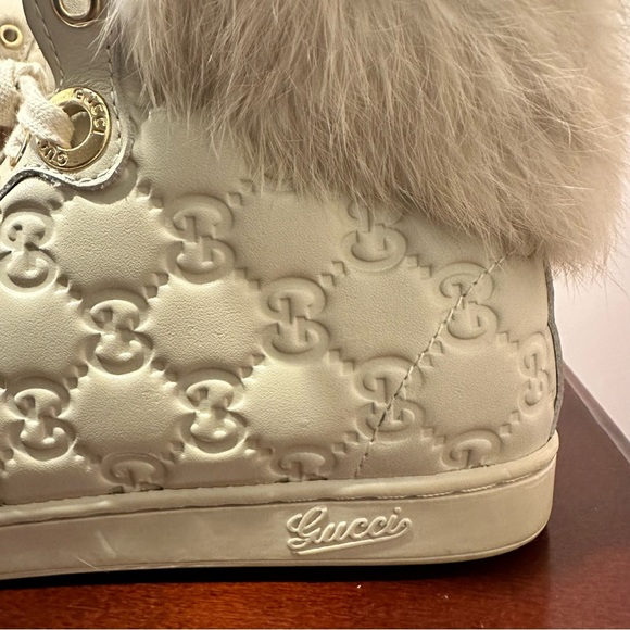 Gucci Beige Guccissima Leather Cada Fur Trim High Top Sneakers Size 35. - Picture 4 of 10